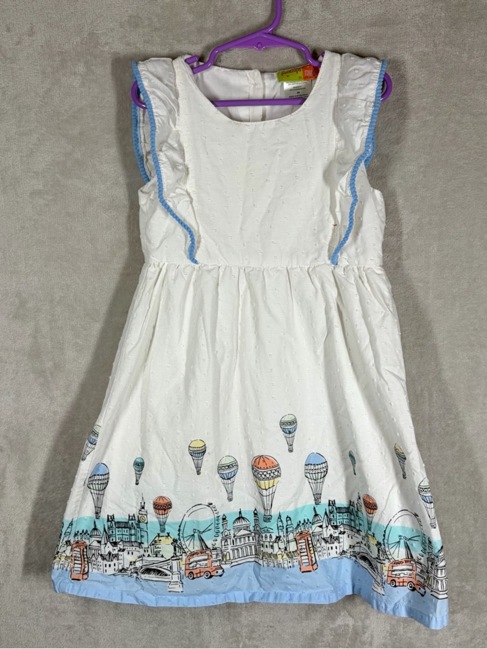 Penelope Mack Ruffle Sundress Size 6X White‎ London City Skyline Hot Air Balloon